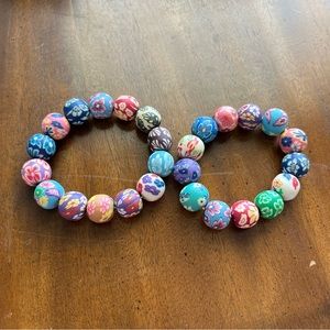 Unique Millfiori style Rubber Bead Bracelet Elastic 2 bracelets bright colorful